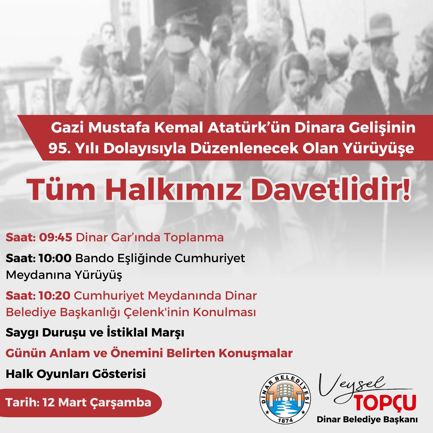 Atatrkn Dinara Geliinin 95. Ylnda Anlaml Yry Dzenlenecek